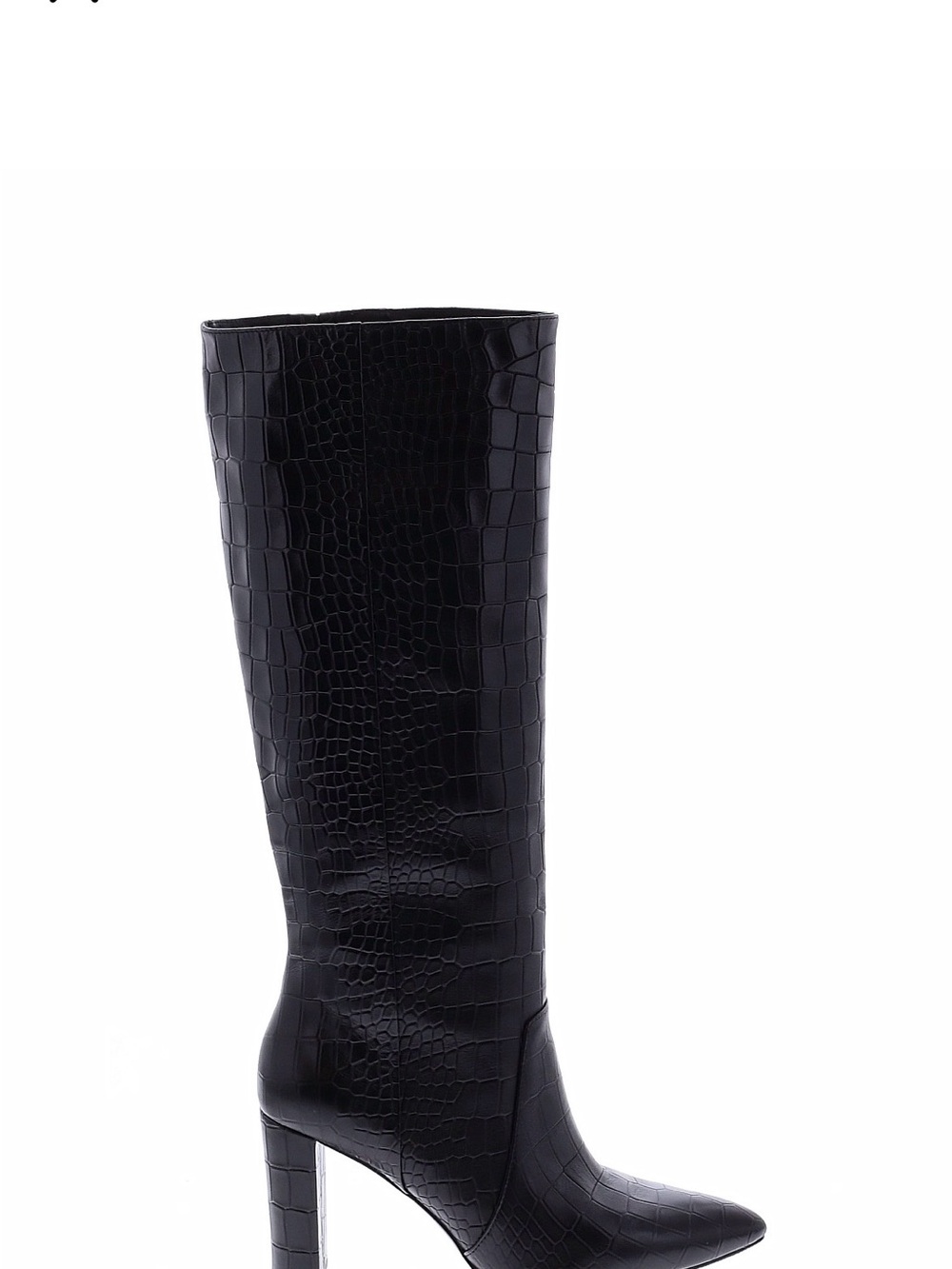 Women Black Croc-Embossed Knee high Boots Long high Heel Modern Fashion Forward